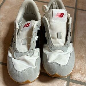 New Balance Kids' White and Gray Sneakers with Red Logo